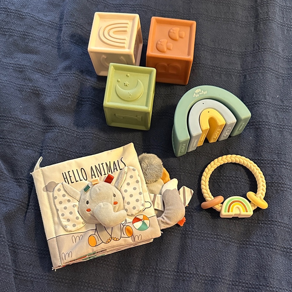 Itzy Ritzy Pastel Baby Toy Set with Blocks and Rattle